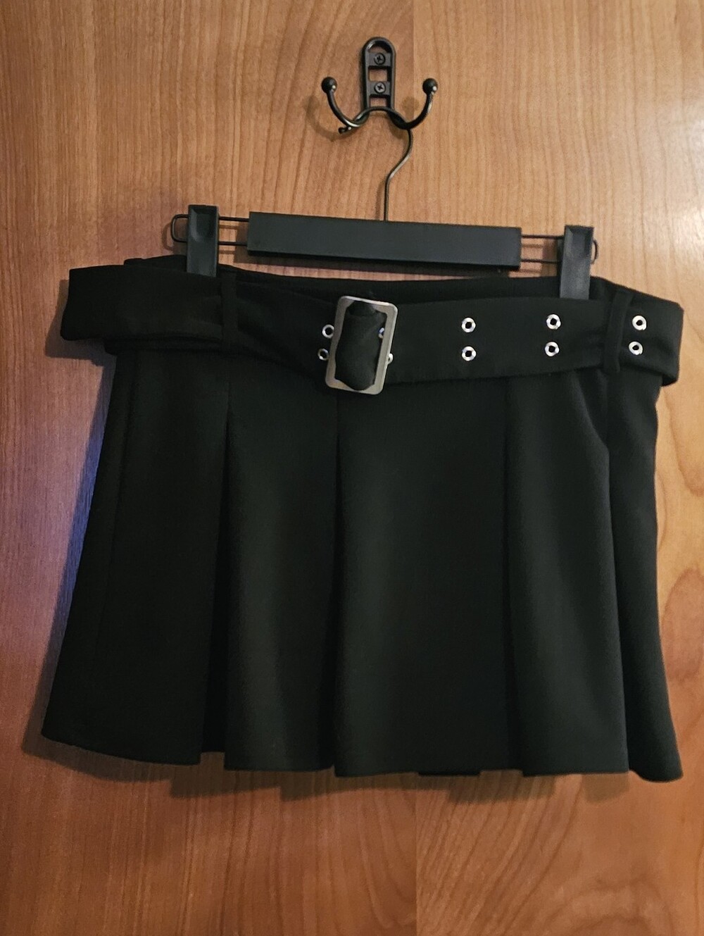 Black Pleated Mini Skort with Grommet Belt Women's Size Small
